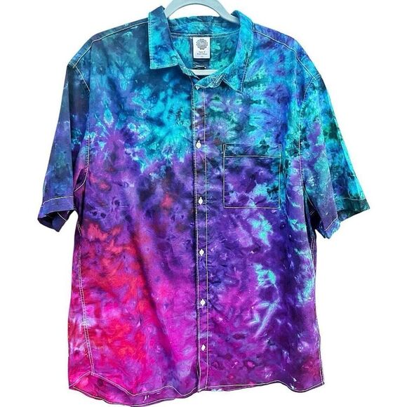 Men’s Big Tall Dyes & Good Vibes Button Down 70’s Retro  Shirt Size 2XL - Picture 1 of 7